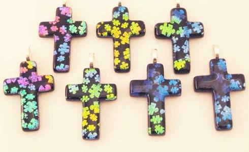 Autism Awareness Puzzle Cross Pendant