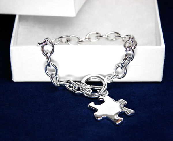 Autism Awareness Silver Puzzle Piece Charm Bracelet