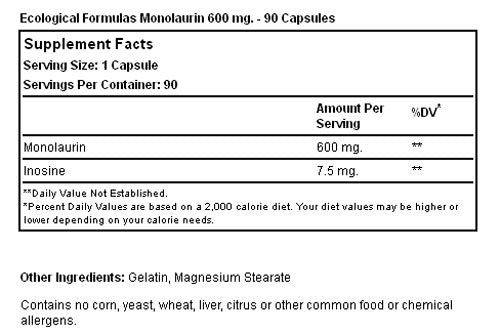 Monolaurin 600 mg capsules