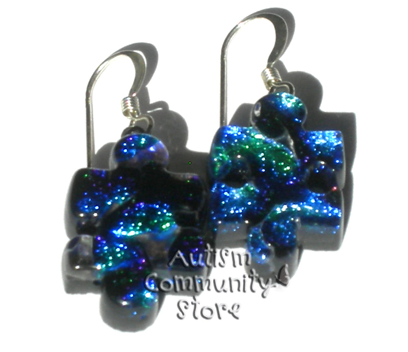 Autism Awareness Fused Glass Puzzle Piece Dangle Earrings